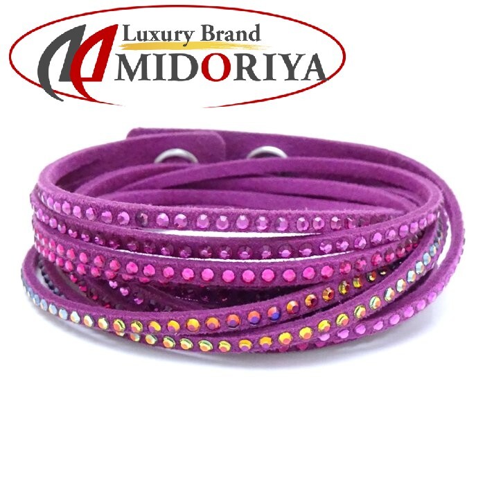 SWAROVSKI スワロフスキー レザー ブレスレット ラインストーン ピンク 革 /290696【中古】拍卖