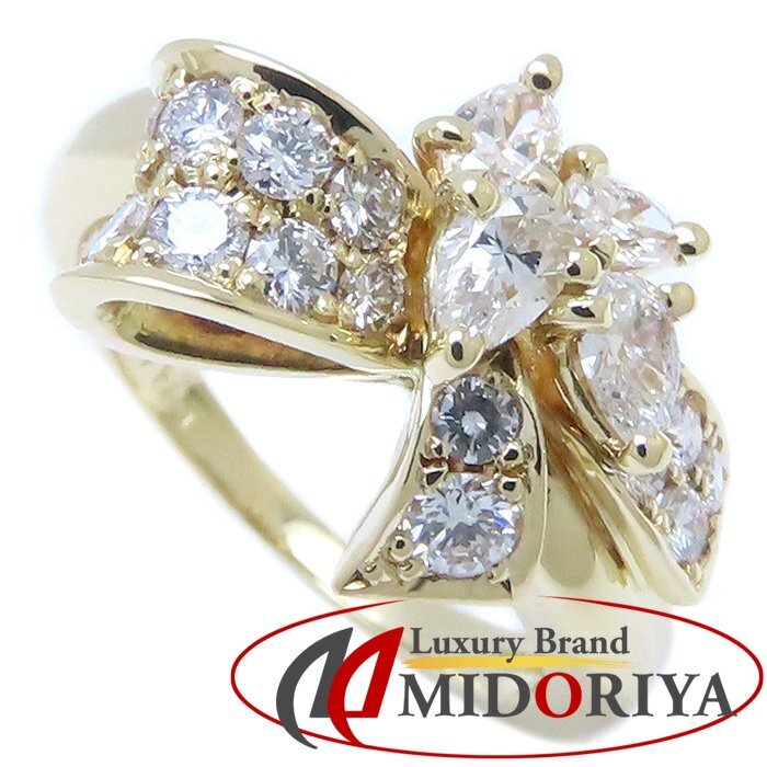 Queen クイーン ダイヤモンド リング 指輪 9号 リボンモチーフ K18YG イエローゴールド/293995【中古】拍卖