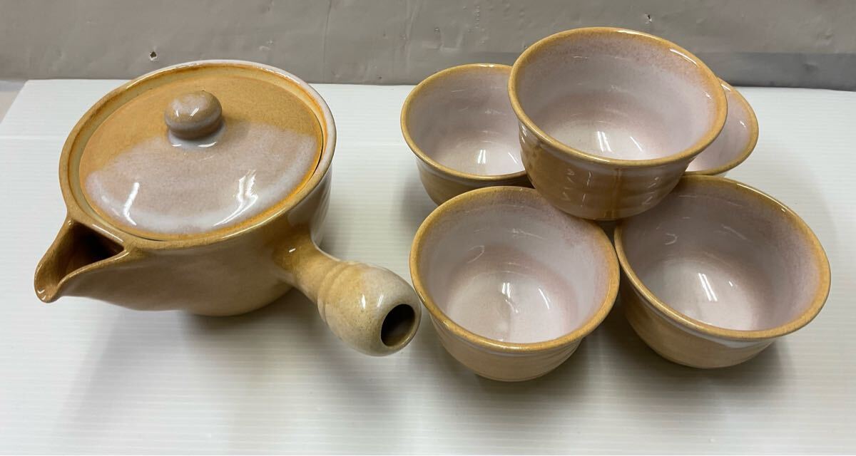 A460 未使用 陶磁器 萩焼 天龍窯 服部天龍 急須 湯呑み 5客 セット 木箱付き拍卖