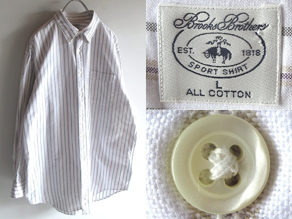 希少 90sビンテージ Brooks Brothers ブルックスブラザーズ オックスフォード ストライプシャツ BDシャツ L ホワイト 白 日本製 ネコポス可拍卖