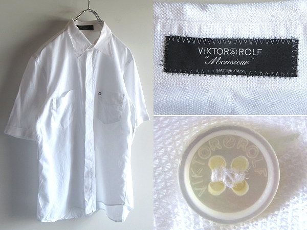 00sビンテージ VIKTOR&ROLF ヴィクター&ロルフ コットン 半袖 比翼シャツ 46 ホワイト 白 イタリア製 バスストップ正規品 ネコポス対応拍卖