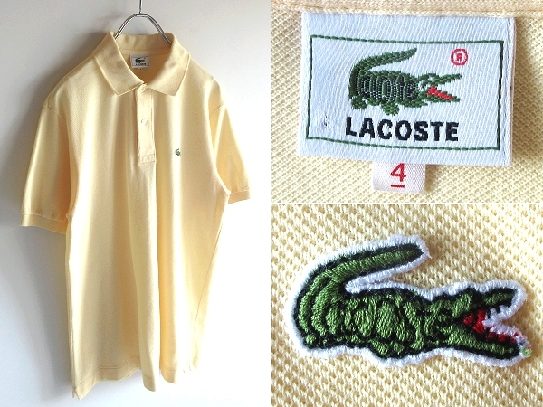希少 90sビンテージ LACOSTE ラコステ ビームス別注元ネタロゴ 文字ワニ L1212 ポロシャツ 4 クリームイエロー 大沢商会 ネコポス対応拍卖