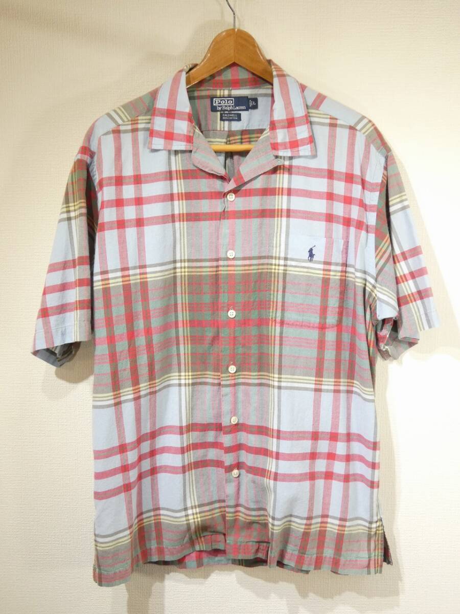 90s 00s ビンテージ Polo Ralph Lauren ラルフローレン CALDWELL マドラス チェック ループカラー コットン 半袖 S/S シャツ L CLAYTON拍卖