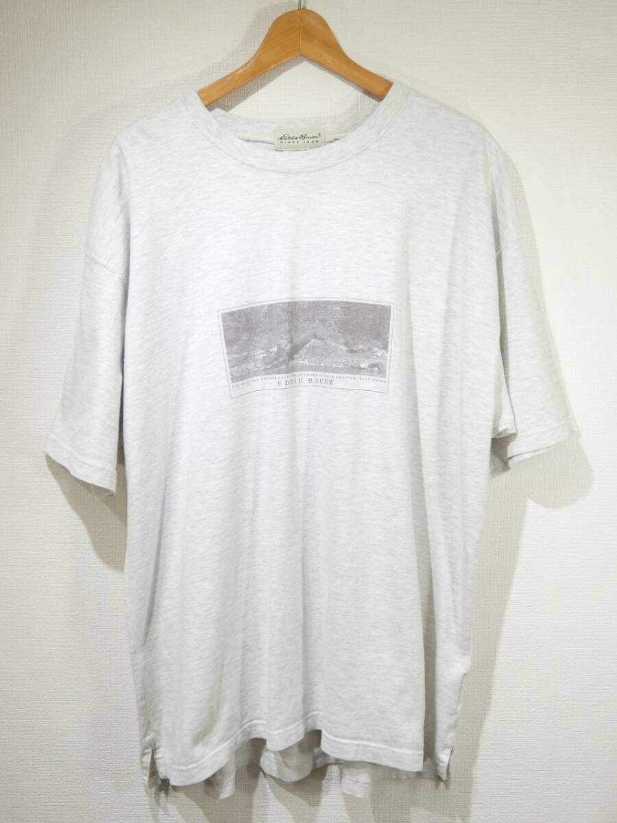 レア CANADA製 90s ビンテージ Eddie Bauer エディーバウアー 白タグ セピア フォト プリント Tシャツ XL 旧タグ 80s USA 古着拍卖