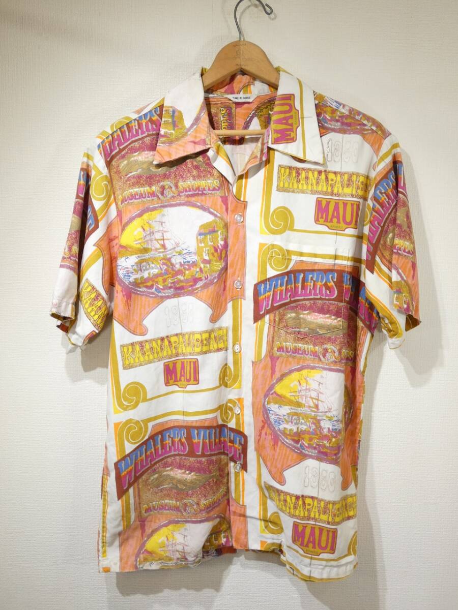 レア ナイスフェード 60s ビンテージ MADE IN HAWAII マウイ島 スーベニア 総柄 コットン S/S 半袖 シャツ ハワイアン アロハ L位 50s拍卖