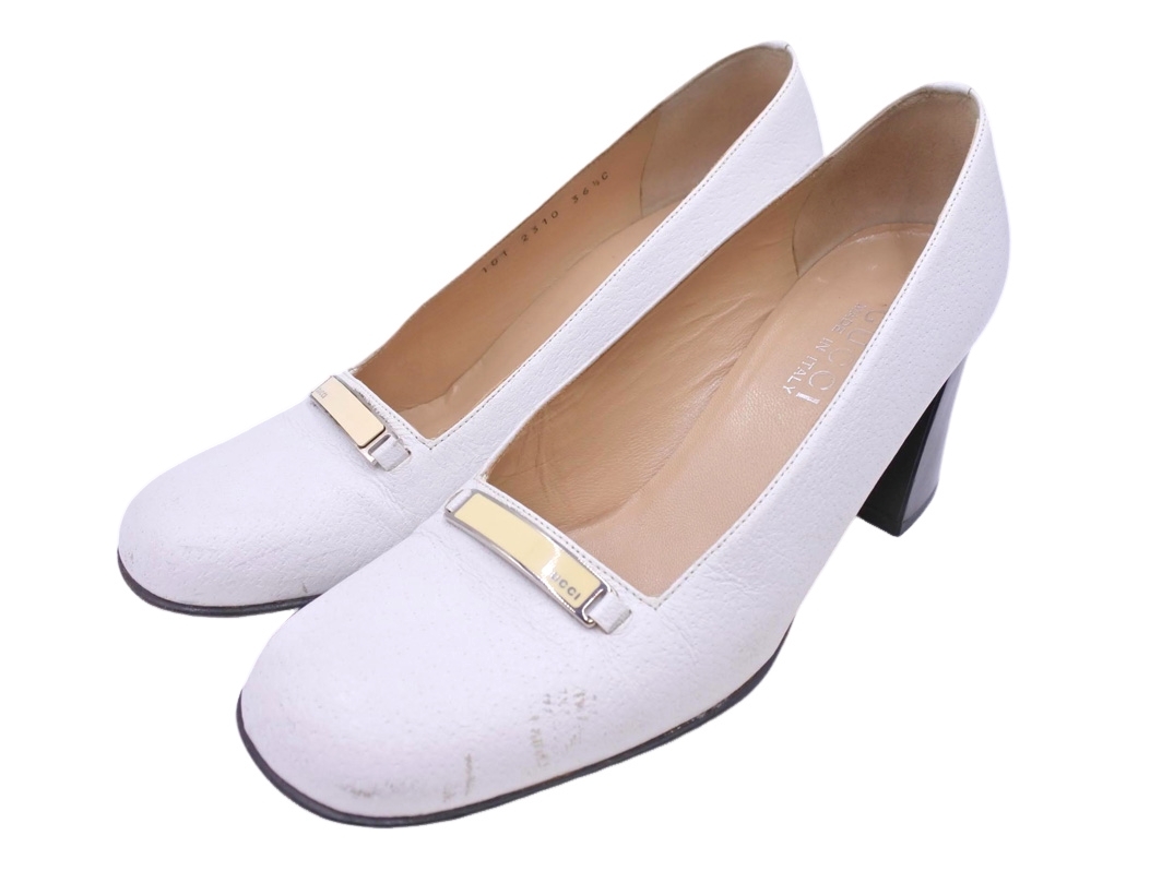GUCCI グッチ 本革 レザー ロゴプレート パンプス size36.5(23.5cm位)/白 ■■ ☆ fga1 レディース拍卖