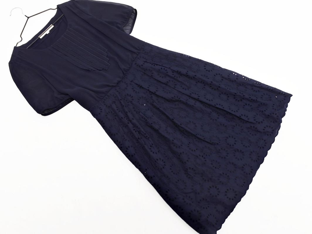 NATURAL BEAUTY ナチュラルビューティー シフォン レース 切替 Aライン ワンピース size38/濃紺 ■◆ ☆ fga2 レディース拍卖