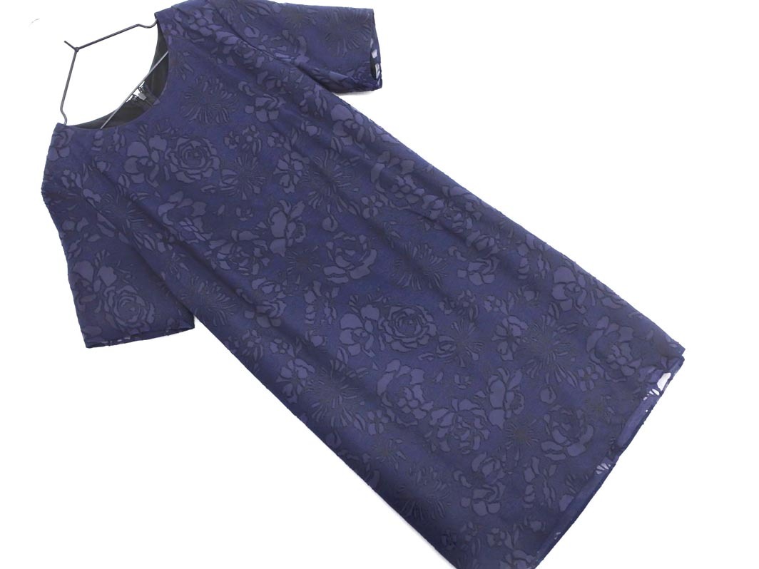 qualite カリテ アバハウス リネン混 ジャガード ワンピース size2/紺 ■◆ ☆ fga4 レディース拍卖