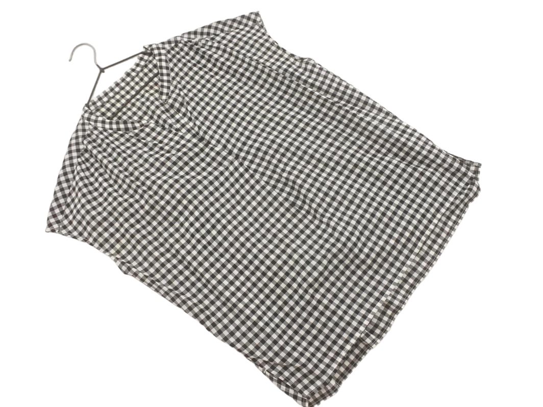 ネコポスOK PLST プラステ ギンガムチェック キーネック ブラウス シャツ sizeM/白x黒 ■◆ ☆ fga3 レディース拍卖