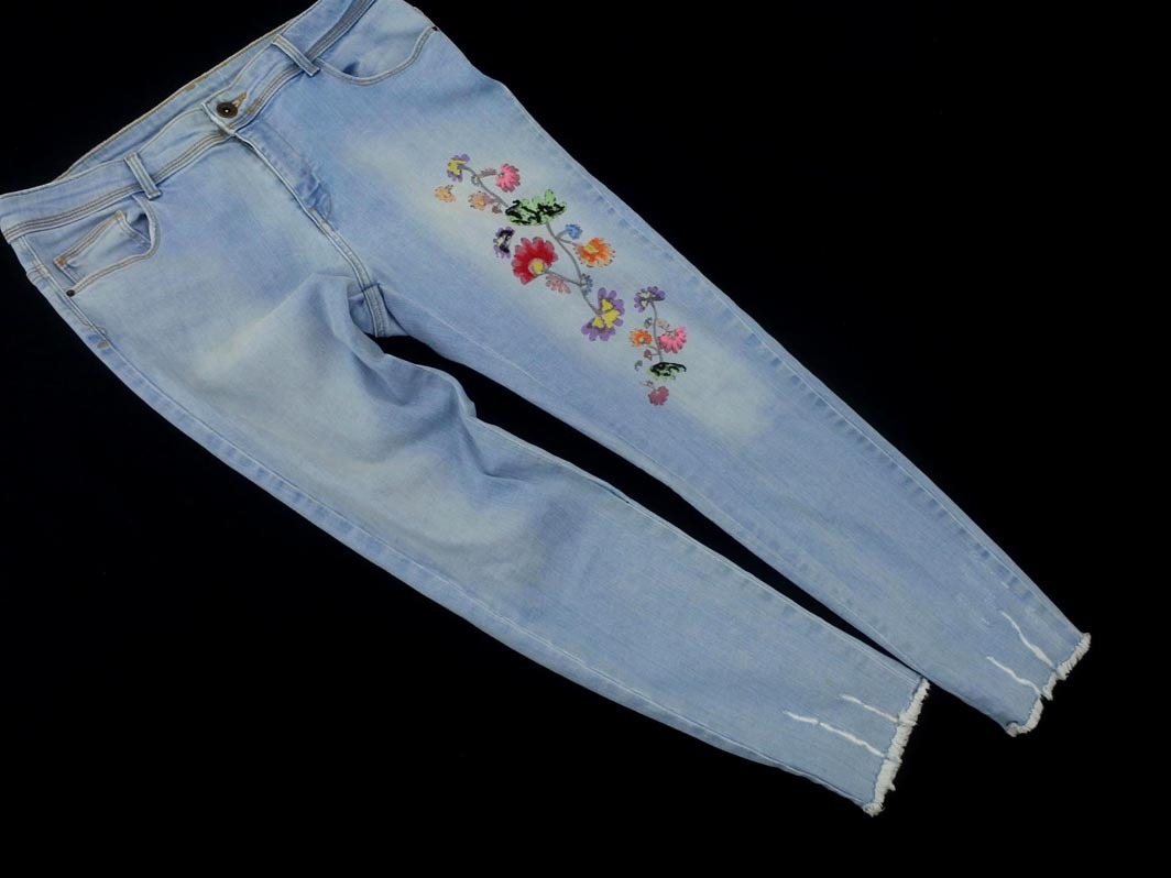 ZARA basic ザラ ベーシック ストレッチ 刺繍 スキニー デニムパンツ size42/水色 ■■ ☆ fga3 レディース拍卖