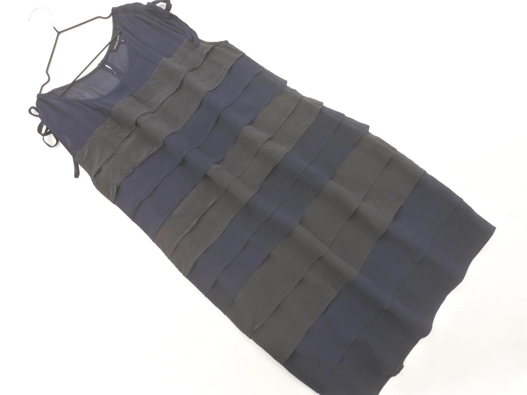 ネコポスOK BANANA REPUBLIC バナナリパブリック シルク100% ティアード ノースリーブ ワンピース size6/紺 ■◆ ☆ fga3 レディース拍卖