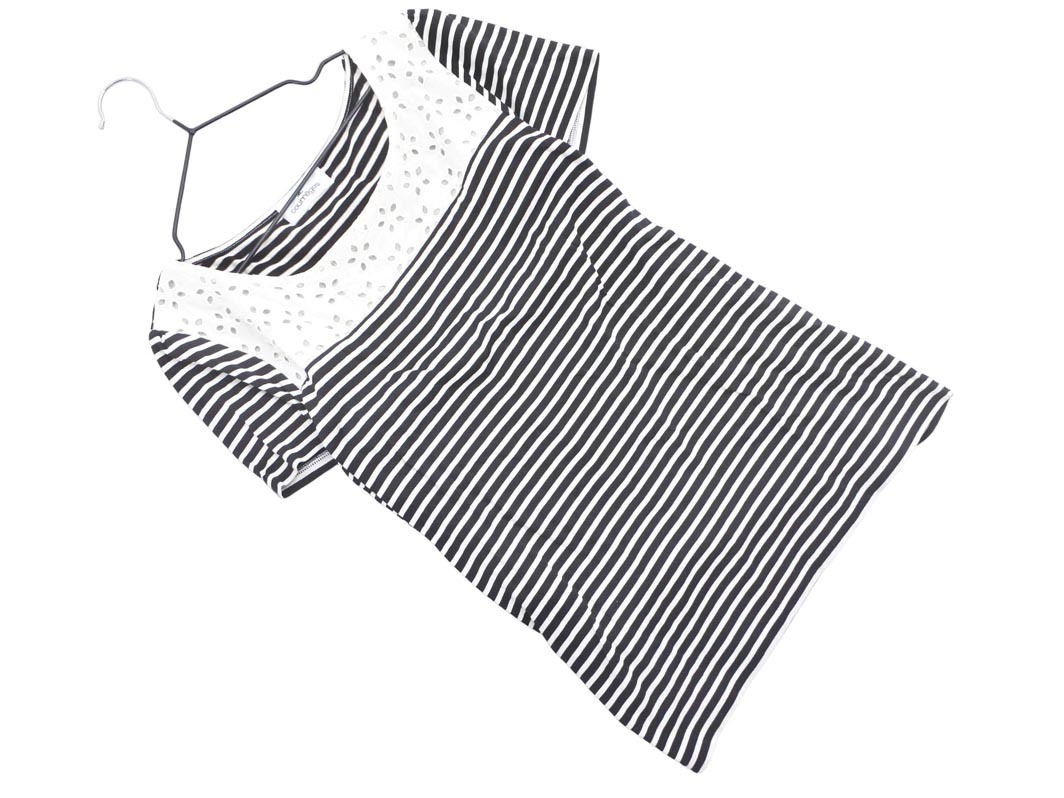 Courreges クレージュ レース ボーダー カットソー size38/白x黒 ■◆ ☆ fga4 レディース拍卖