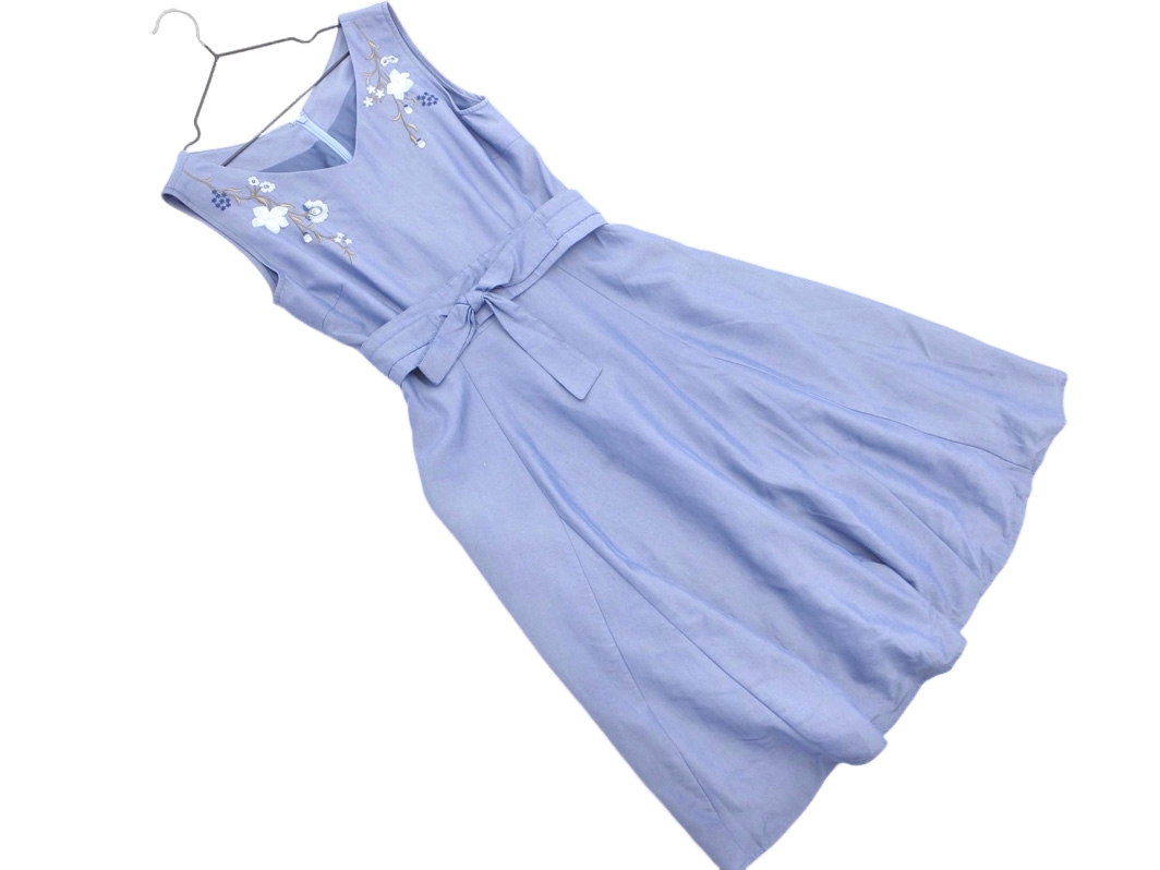 Apuweiser-riche アプワイザーリッシェ ベルト付き 刺繍 ノースリーブ ワンピース size2/青 ■◆ ☆ fga7 レディース拍卖