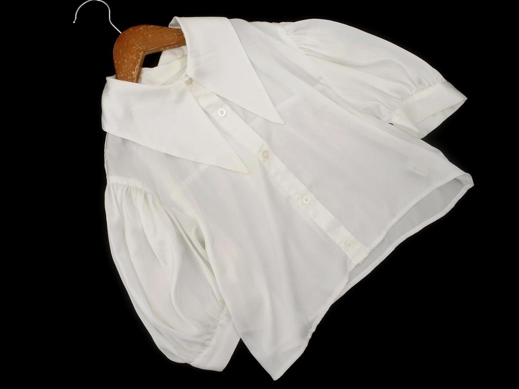 ネコポスOK Heather ヘザー サテン パフスリーブ ブラウス シャツ sizeF/白 ■◆ ☆ fgb1 レディース拍卖