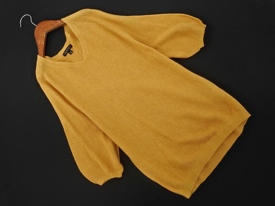 INDIVI インディヴィ Vネック ペーパー ニット セーター size05/黄 ■◆ ☆ fgb5 レディース拍卖