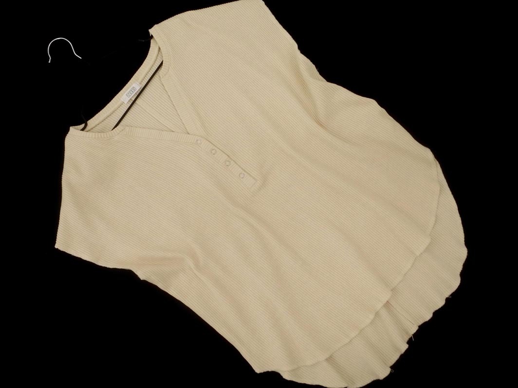 ネコポスOK LOWRYS FARM ローリーズファーム フレンチスリーブ リブ カットソー sizeF/ベージュ ■◆ ☆ fgb8 レディース拍卖