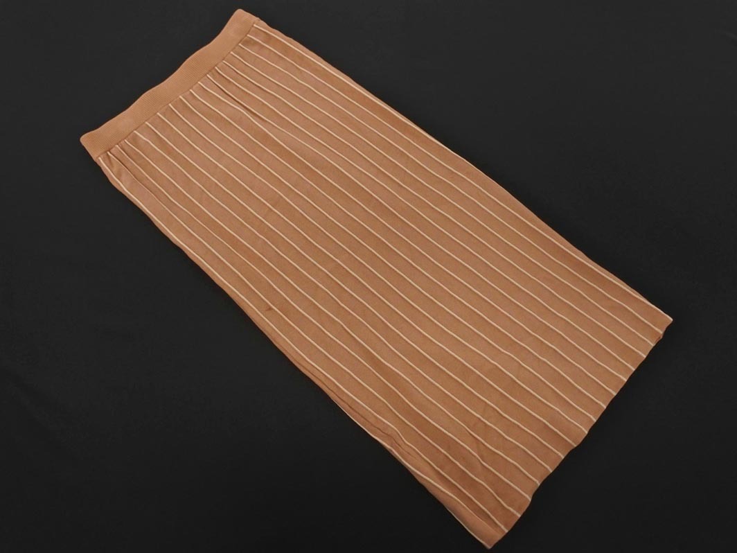 ABAHOUSE アバハウス ecru エクリュ ストライプ ニット タイト マキシ スカート sizeF/ベージュ ■■ ☆ fgb7 レディース拍卖