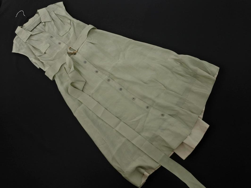 JILLSTUART ジルスチュアート ノースリーブ ペチコート付き ベルト付き シャツ ワンピース sizeM/薄緑 ■◆ ☆ fgc1 レディース拍卖