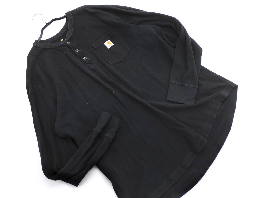 Carhartt カーハート 大きいサイズ ヘンリーネック ロングスリーブ Tシャツ size3XL/黒 ■◇ ☆ fgc3 メンズ拍卖