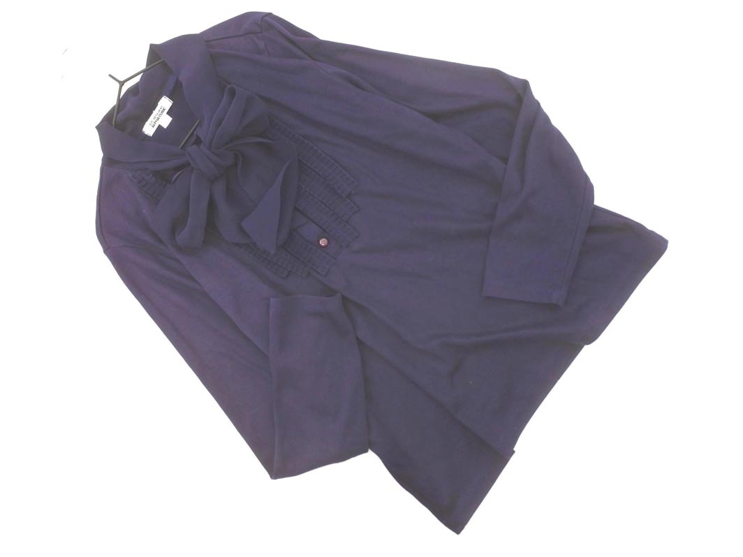 ALPHACUBIC アルファキュービック フリル ボウタイ カットソー sizeL/紺 ■◇ ☆ fgd0 レディース拍卖