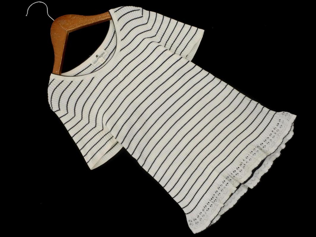 Courreges クレージュ ボーダー サマー ニット セーター size38/白x黒 ■◆ ☆ fgd0 レディース拍卖