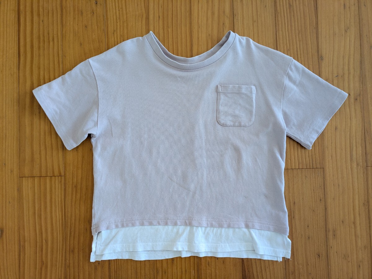キッズ 半袖Tシャツ 130 重ね着風 ポケット付き くすみ ピンク  ポケットTシャツ 無地 Tシャツ 女児 トップス 拍卖
