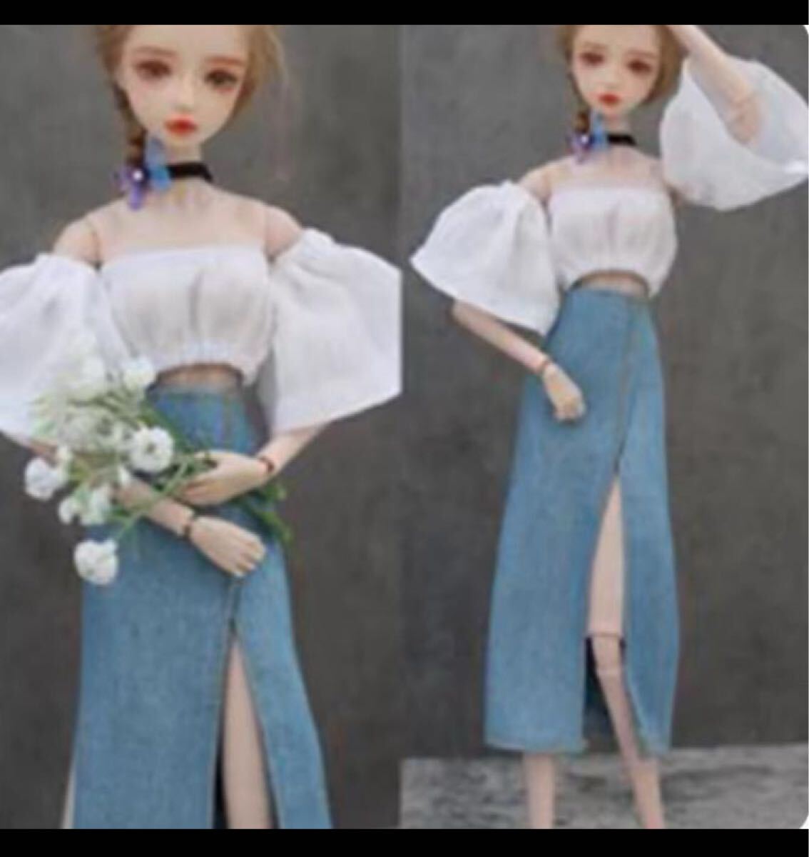 オフショルダートップス・デニムスカートリカちゃん・バービー・ジェニー・お人形用 ハンドメイド アウトフィット リカちゃん ドール拍卖