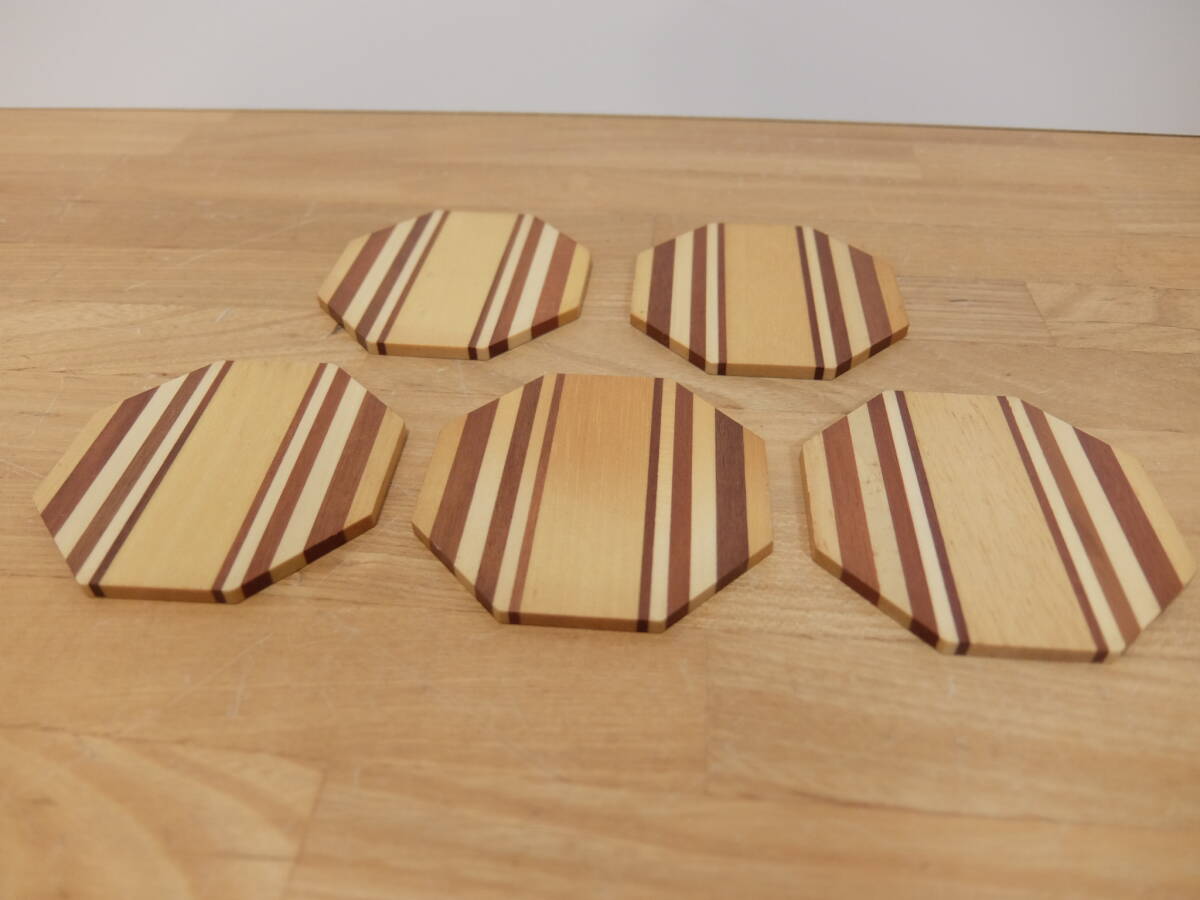 寄木細工 コースター 八角形 5枚セット 無垢拍卖