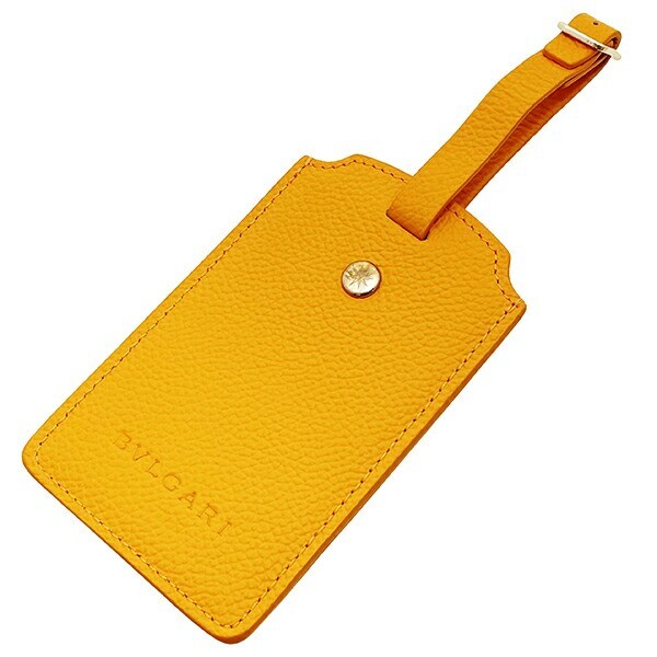 15438 ブルガリ ネームタグ ラゲッジ タグ レザー 革 オレンジ BVLGARI ロゴ ネームプレート チャーム拍卖