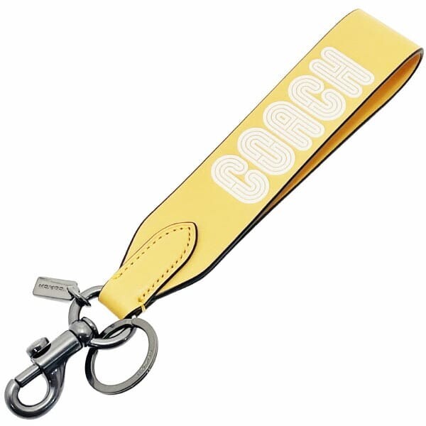 15415 コーチ キーホルダー ループ キー フォブ ウィズ コーチ パッチ レザー 革 イエロー 黄色 C7003拍卖