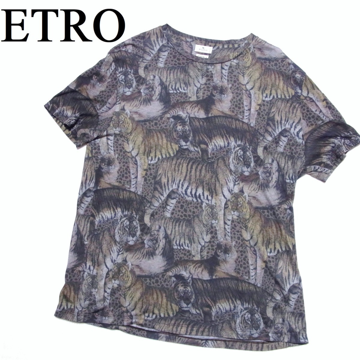 美品 21SS ETRO エトロ BEN ETRO ESSERE アニマル タイガー リヨセル カットソー Tシャツ S拍卖