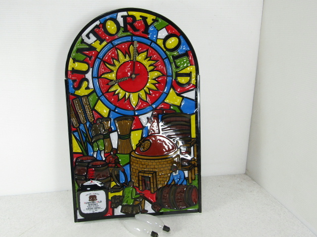 ■■SUNTORY サントリー オールド ステンドグラス型 時計 パネル時計 非売品■■拍卖