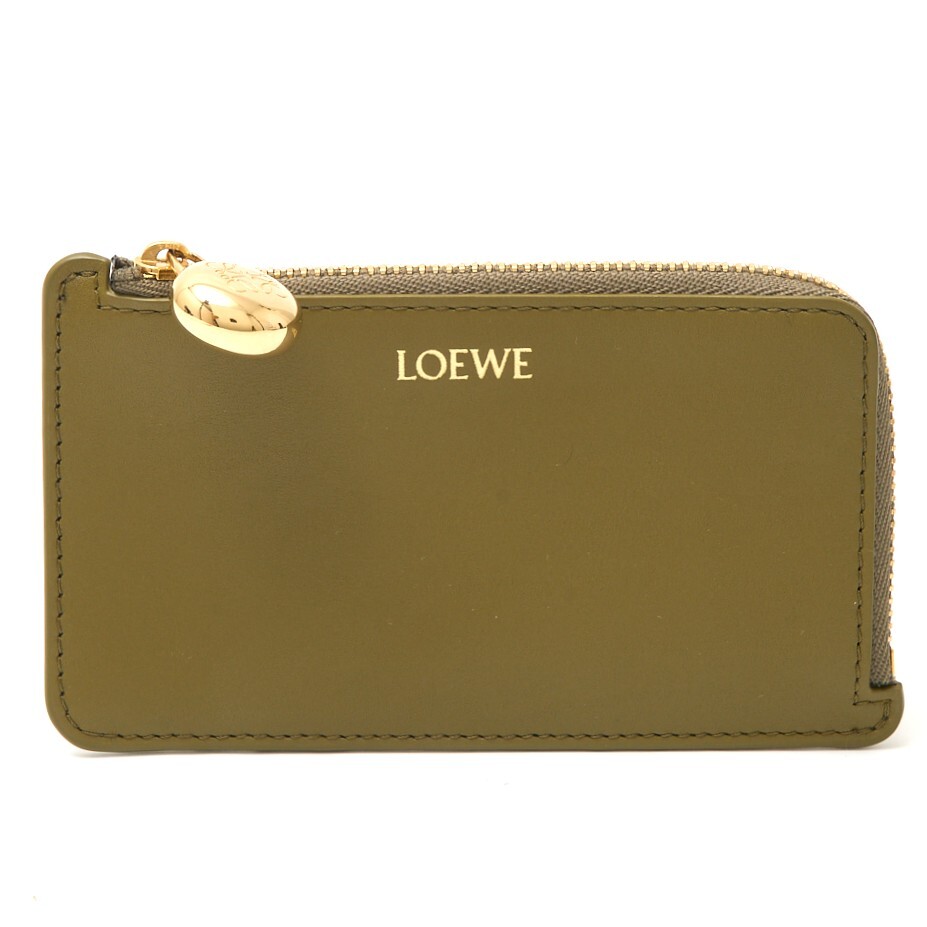 LOEWE ロエベ ぺブル コインカードホルダー CANBZ40X01 名刺 小銭入れ ウォレット レザー カーキ×ゴールド金具 メンズ レディース拍卖