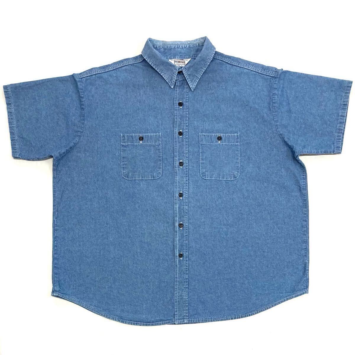 80s【FIVE BROTHER】半袖 シャンブレー シャツ size 3XL USA製 コットン100%生地 ビッグサイズ ボックスシルエット/5 ファイブ ブラザー拍卖