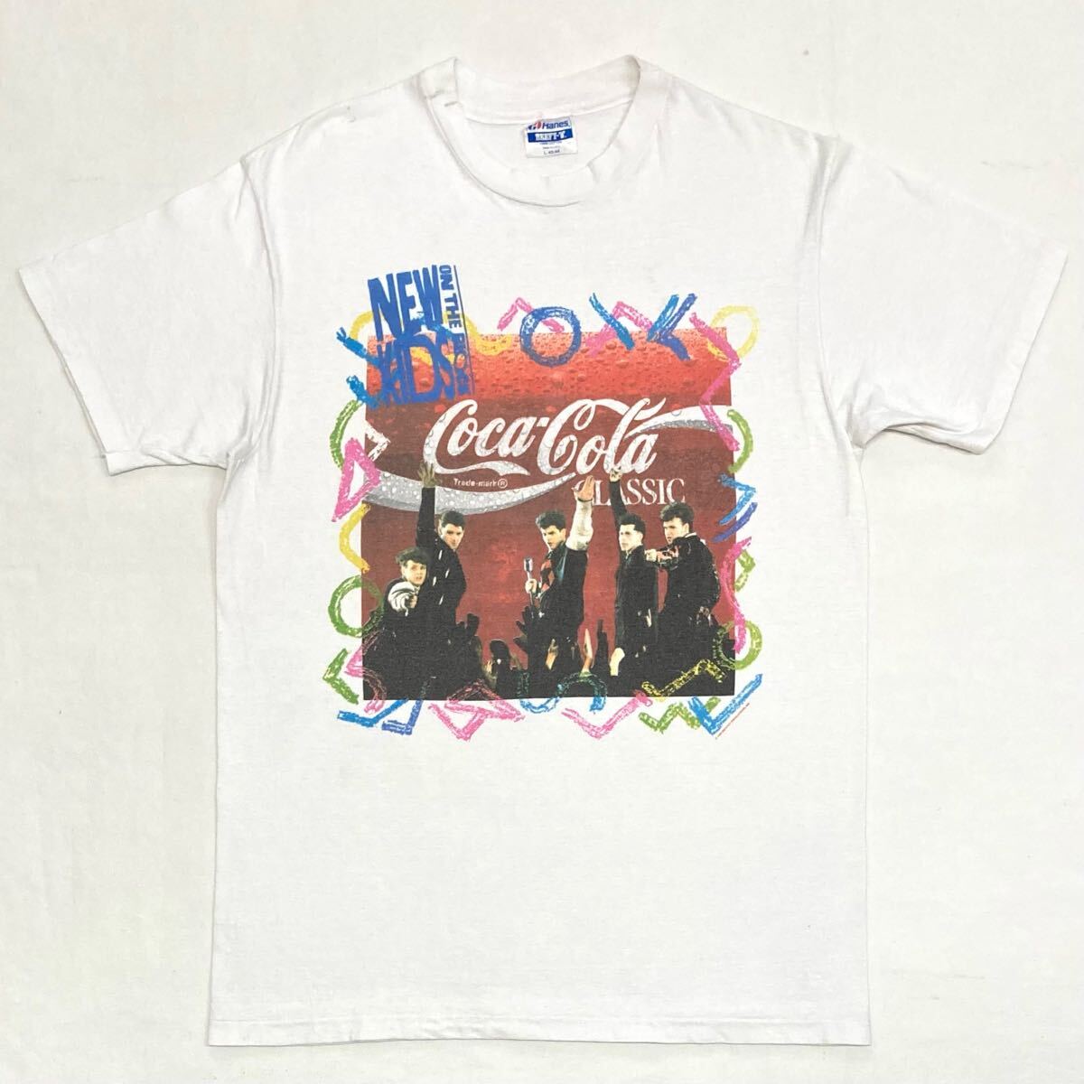 90s【New Kids On The Block × Coca-Cola】Tシャツ size L USA製 企業物 ヴィンテージ/ニューキッズオンザブロック NKOTB コカコーラ 80s拍卖