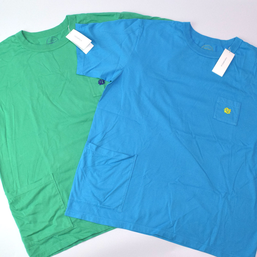 未使用 nanamica ナナミカ YAMA Pocket Tee ポケット Tシャツ L ブルー&グリーン 2枚セット SUHF380拍卖