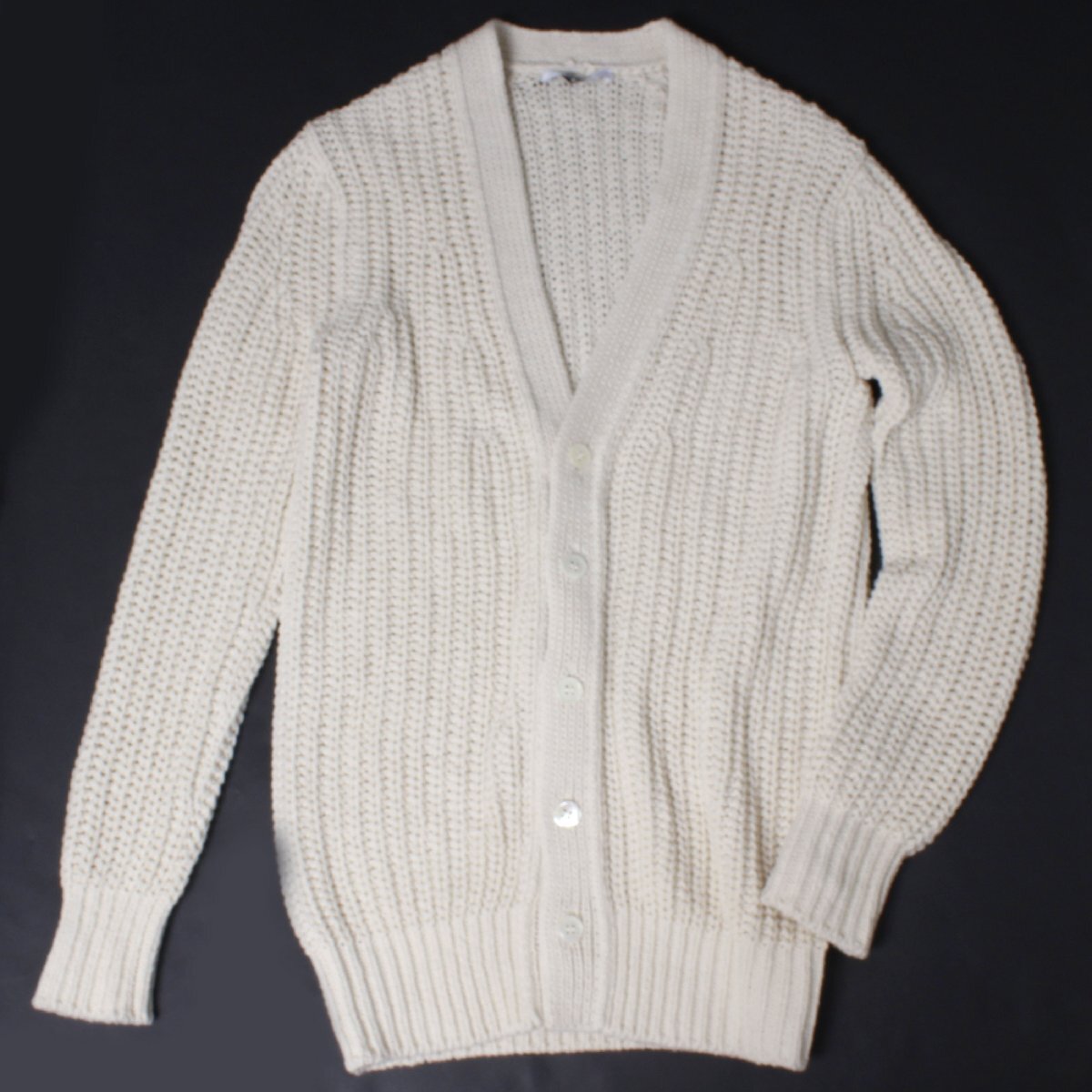 SLOANE 3G畦編み コットン×アクリル Vネックカーディガン 定価31,900円 size2 オフホワイト SL6S-239 スローン拍卖