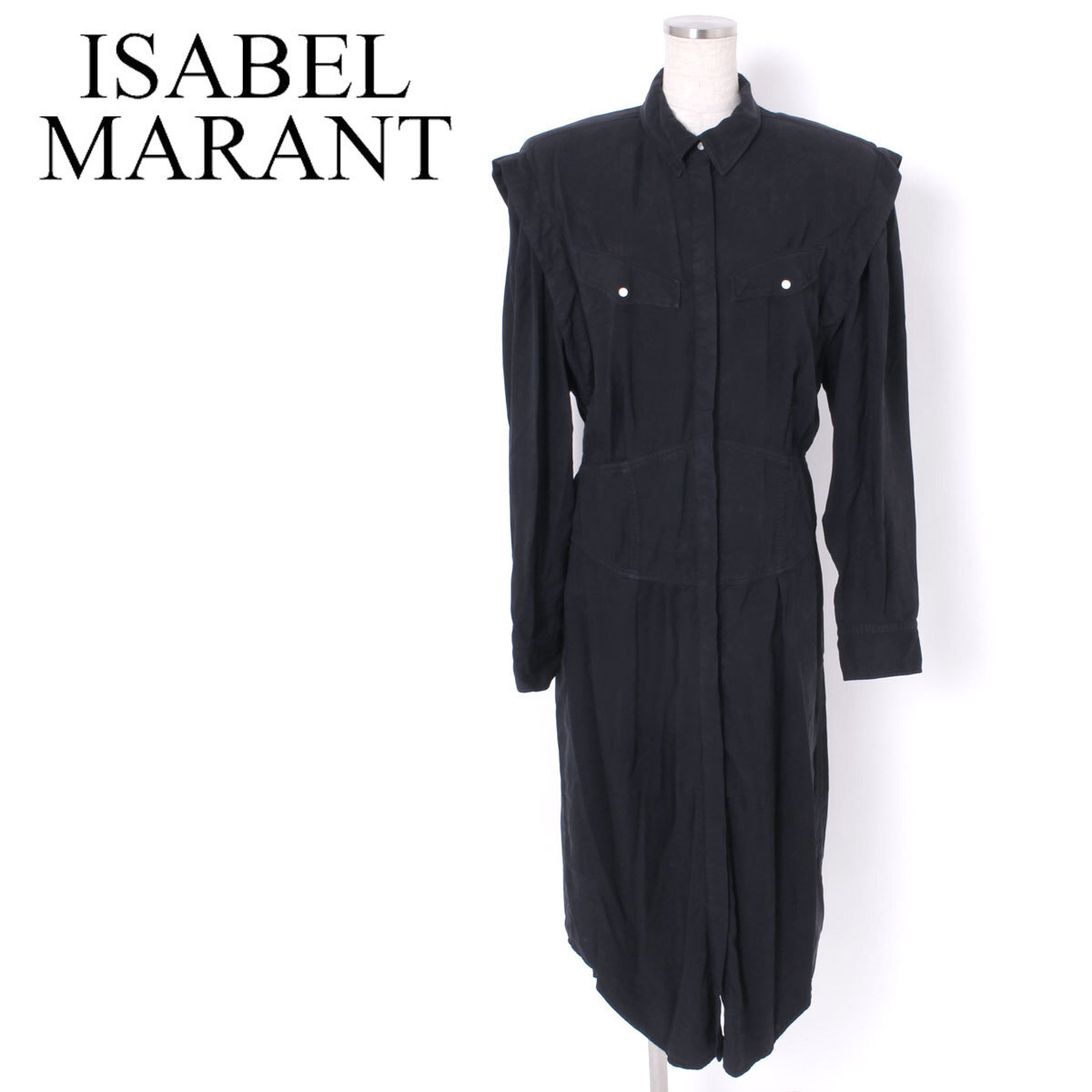 【タグ付き・新品・定価119,000円】ISABEL MARANT NAVEEN DRESS size38 FADED BLACK イザベルマラン シャツワンピース拍卖