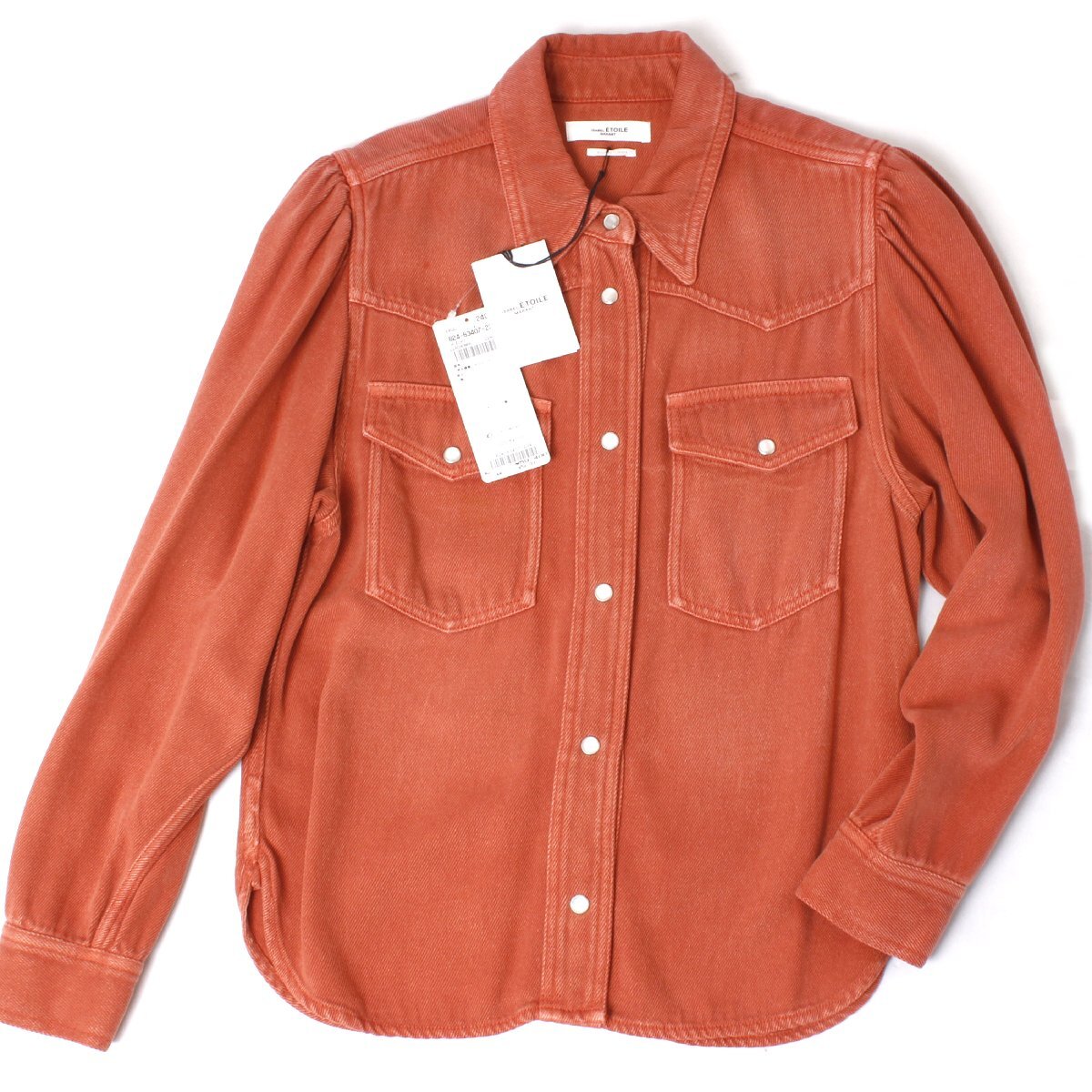 【タグ付・新品・定価59,400円】ISABEL MARANT ETOILE TAHISSE SHIRT size38 PAPAYA 22ACH0866 イザベルマランエトワール デニムシャツ拍卖