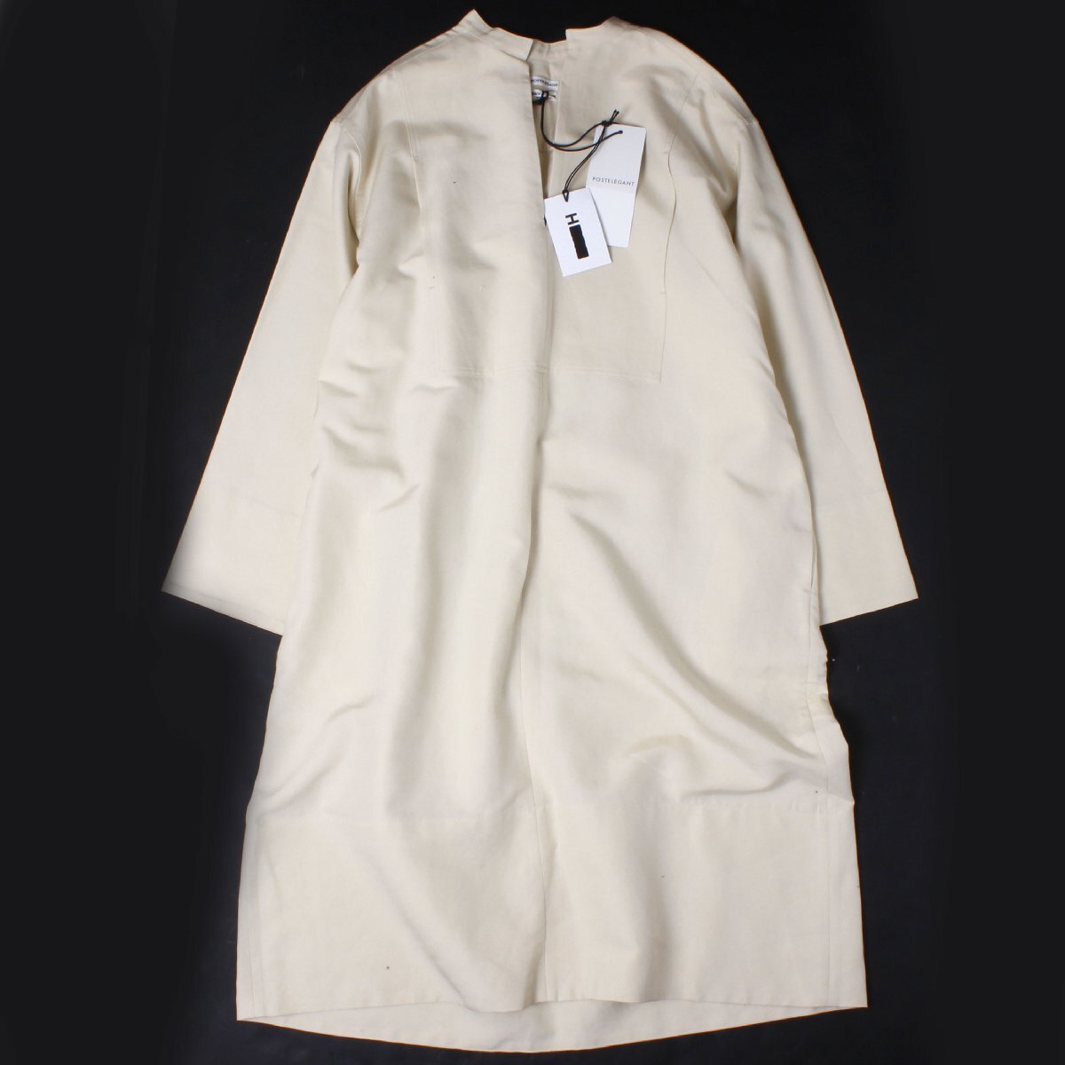 【タグ付き・新品・定価83,600円】POSTELEGANT SILK COTTON OX BIB DRESS size36(S) Ecru OP21A0003 ポステレガント ドレス ワンピース拍卖