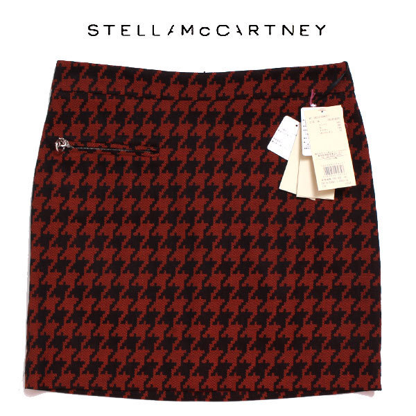 【定価6万 新品タグ付】Stella McCartney チェーン付千鳥格子柄ミニスカート size34 オレンジ系xブラック ステラマッカートニー拍卖