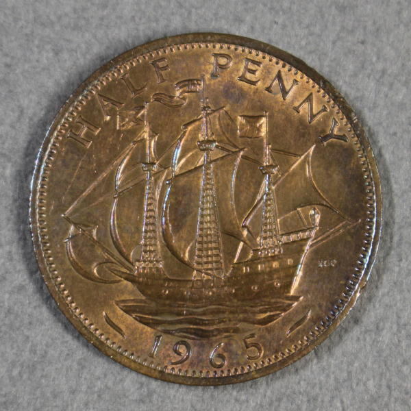 イギリス 1965年 1/2ペニー硬貨 帆船 エリザベス2世 t0108拍卖