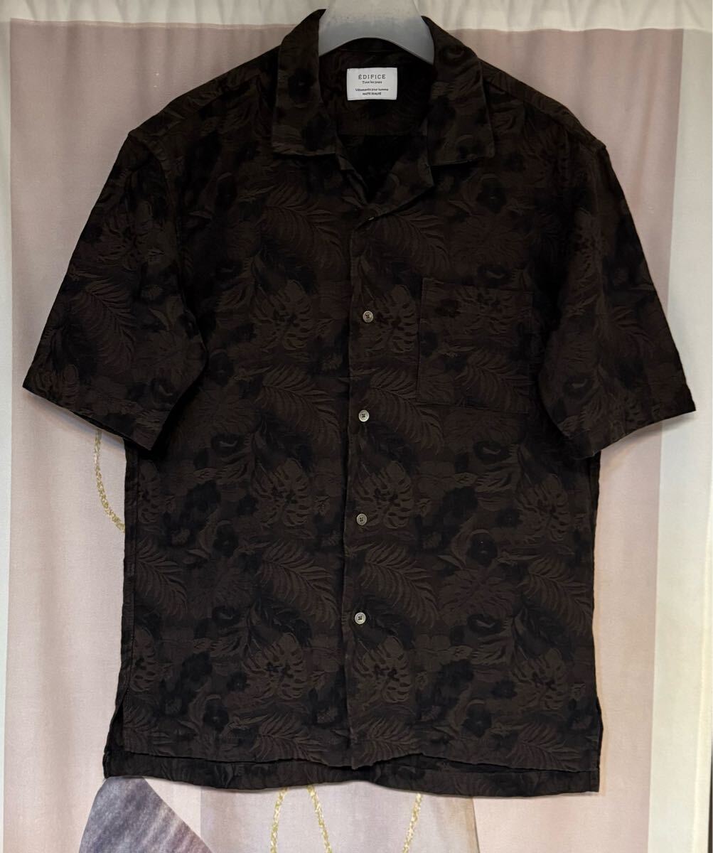 エディフィス フローラルジャガード ボタニカル 花柄 半袖 オープンカラーシャツ拍卖
