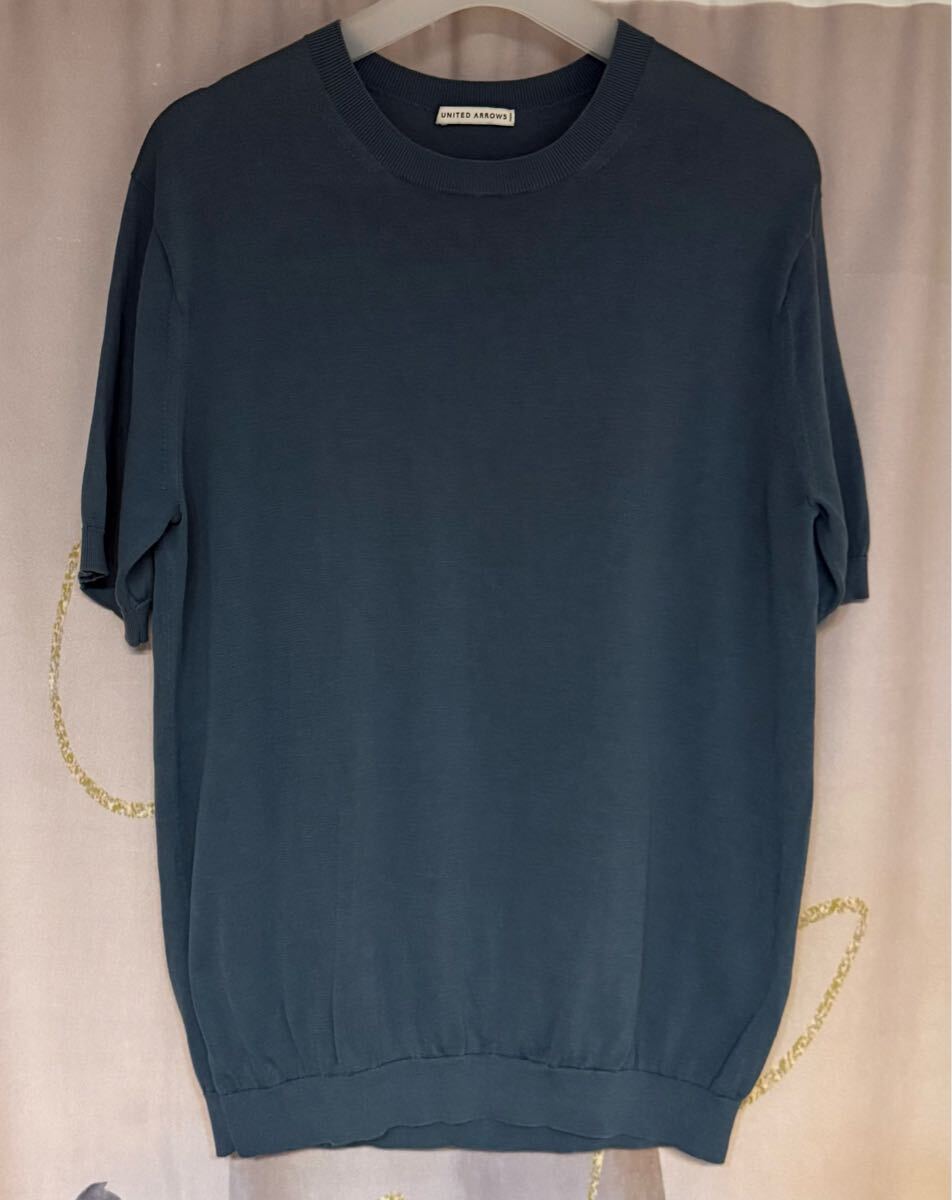 ユナイテッドアローズ コットンシルク ニットTシャツ ターコイズブルー拍卖