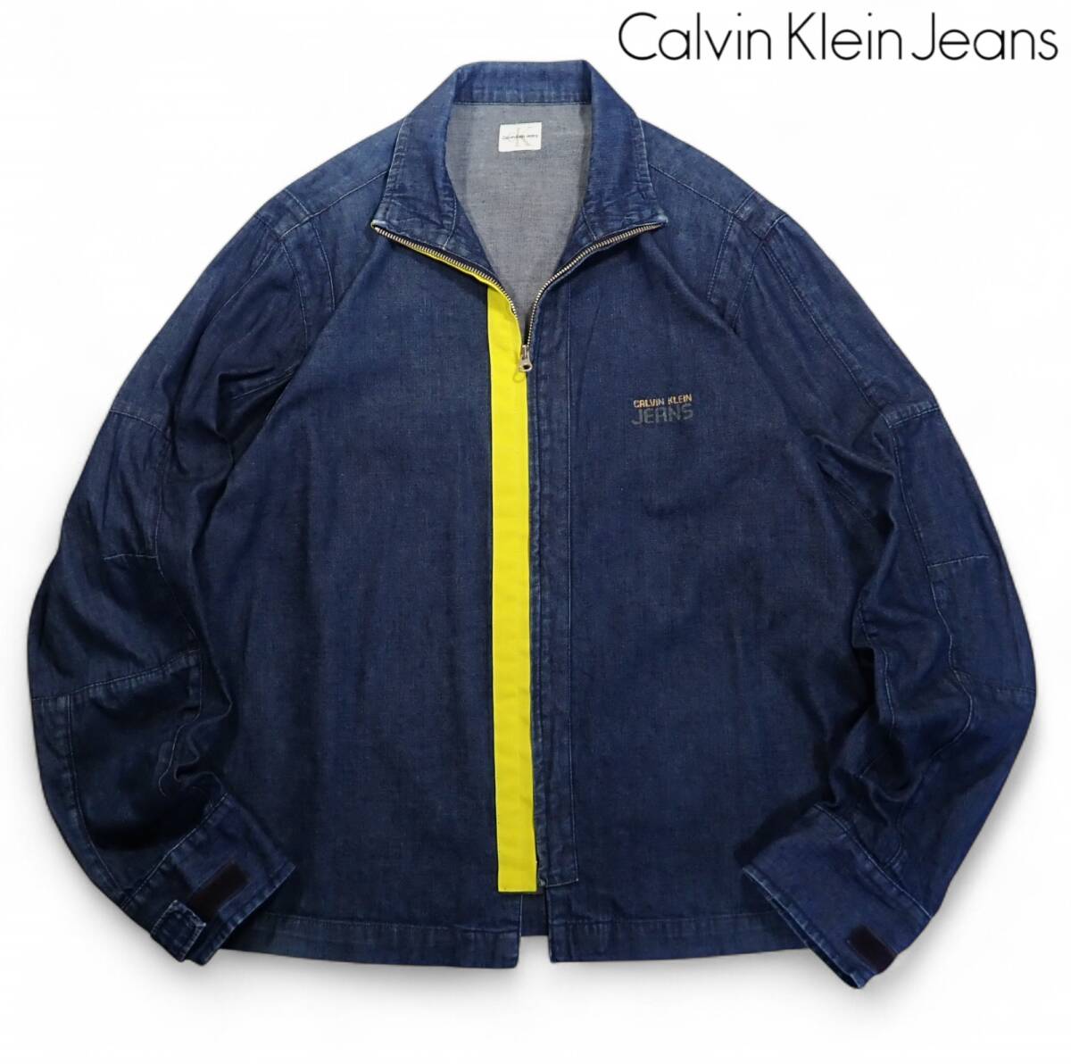 6886/Calvin Klein Jeans デニム フルジップ ジャケット XL●濃い目 カルバンクライン ジーンズCK ライダース●洗濯プレス済●メンズ 古着拍卖