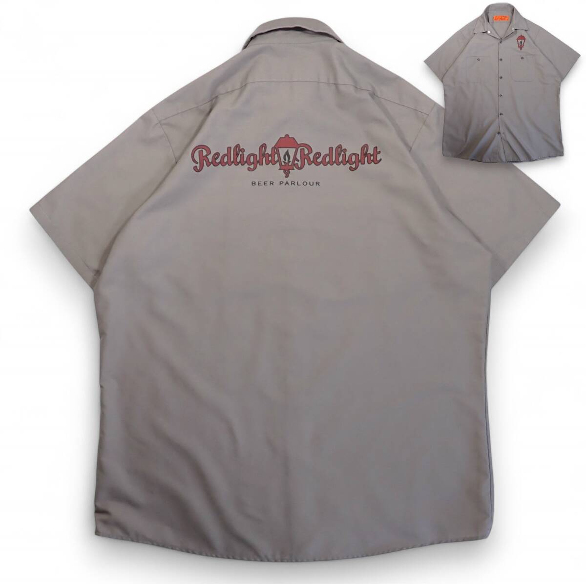 6873/良好 CornerStone 半袖 ワークシャツ L●Redlight Redlight BEER PARLOUR 両面プリント●洗濯プレス済●ネコポス可●古着拍卖