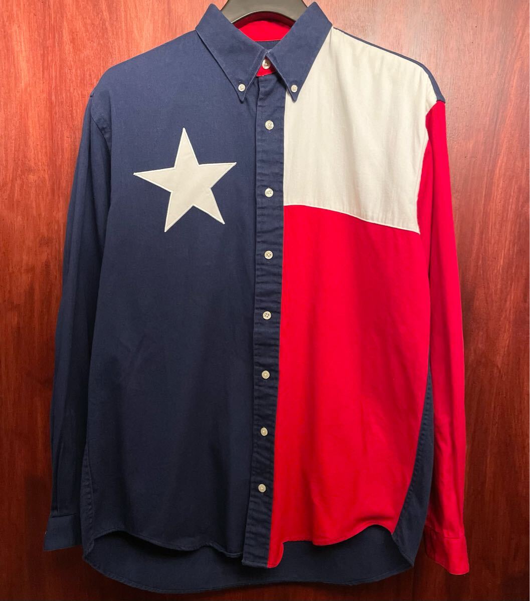 MADE IN USA製 TEXAS COTTON 長袖ボタンダウンシャツ トリコロール Mサイズ テキサスコットン アメリカ製 米国製拍卖