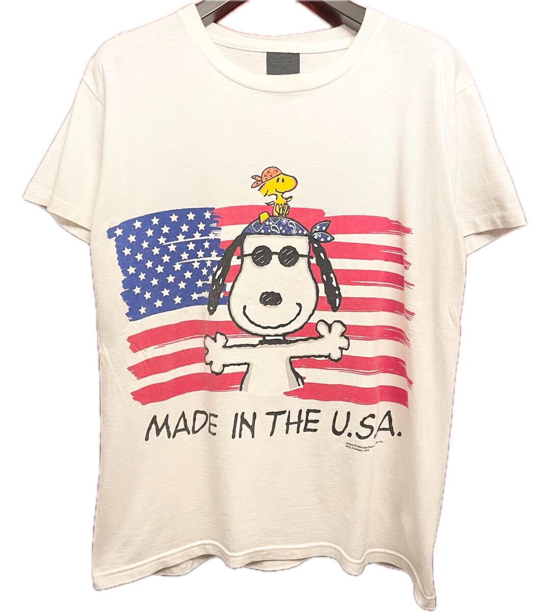 レア MADE IN USA製 80s~90s Changes × PEANUTS SNOOPY アメリカ星条旗 プリントTシャツ ホワイト Mサイズ スヌーピー アメリカ製 米国製拍卖