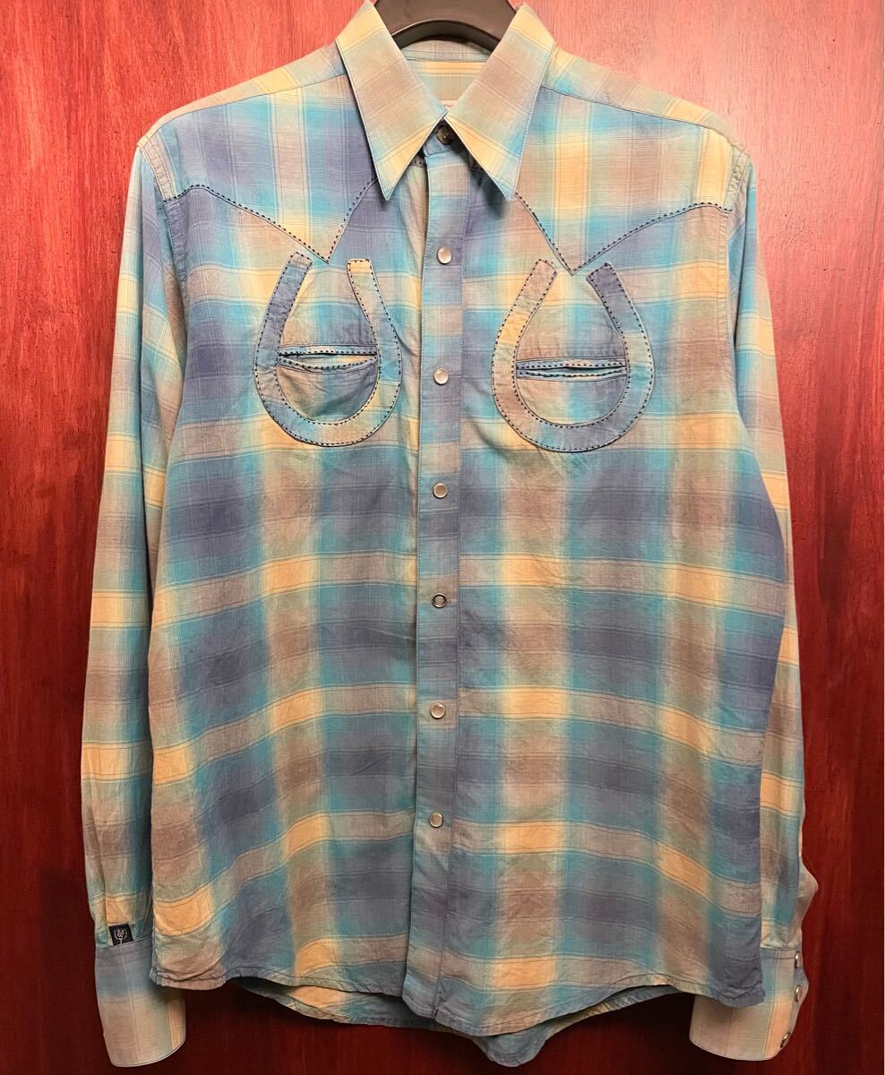 MADE IN USA製 Rockmount Ranch Wear チェック柄長袖ウエスタンシャツ ブルー 15 1/2サイズ ロックマウントランチウェア アメリカ製 米国製拍卖