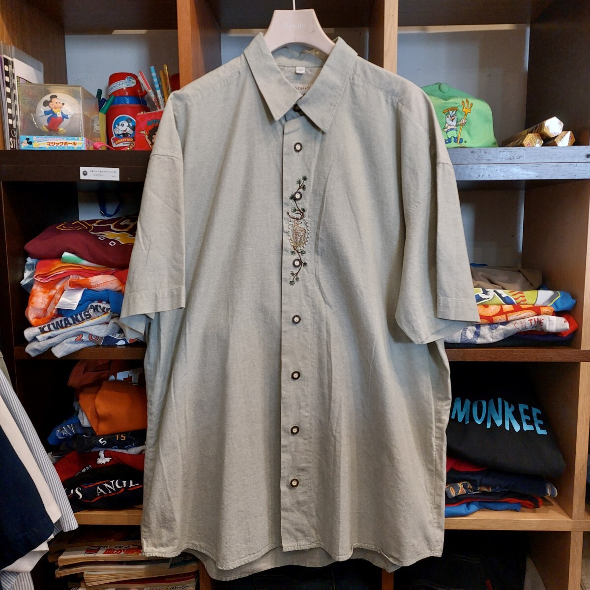 landhaus 半袖 刺繍 チロリアンシャツ XL緑よりのグレー 07G1213拍卖